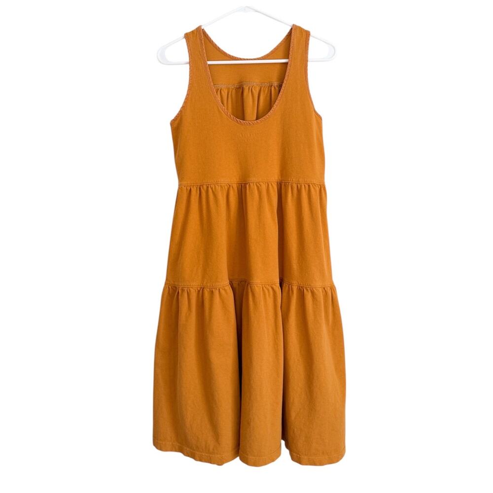 Everlane Tiered Midi Dress in Mustard Orange